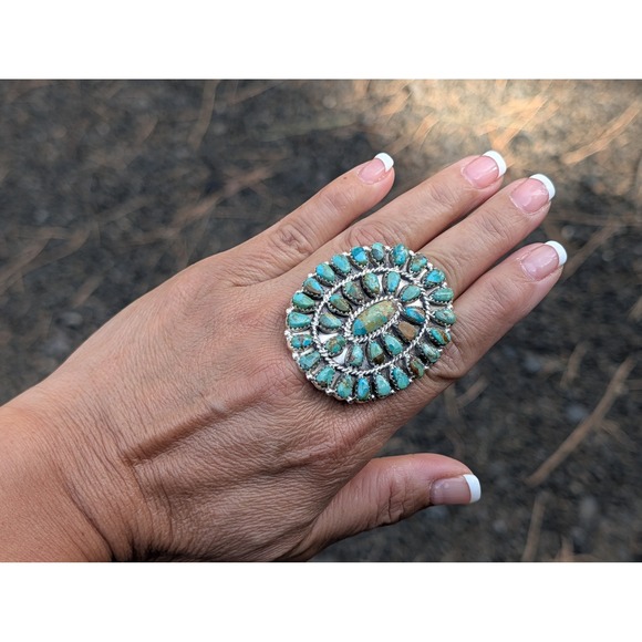 Handcrafted Navajo Cluster Ring Size 8 Women's Signed Southwest Jewelry *** - Picture 7 of 9